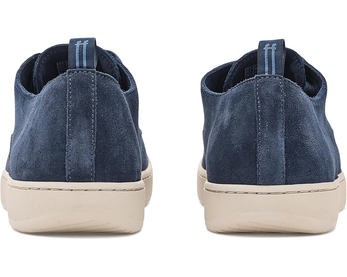Midnight navy suede shoes with heel tab, padded collar, and beige sidewall sole.
