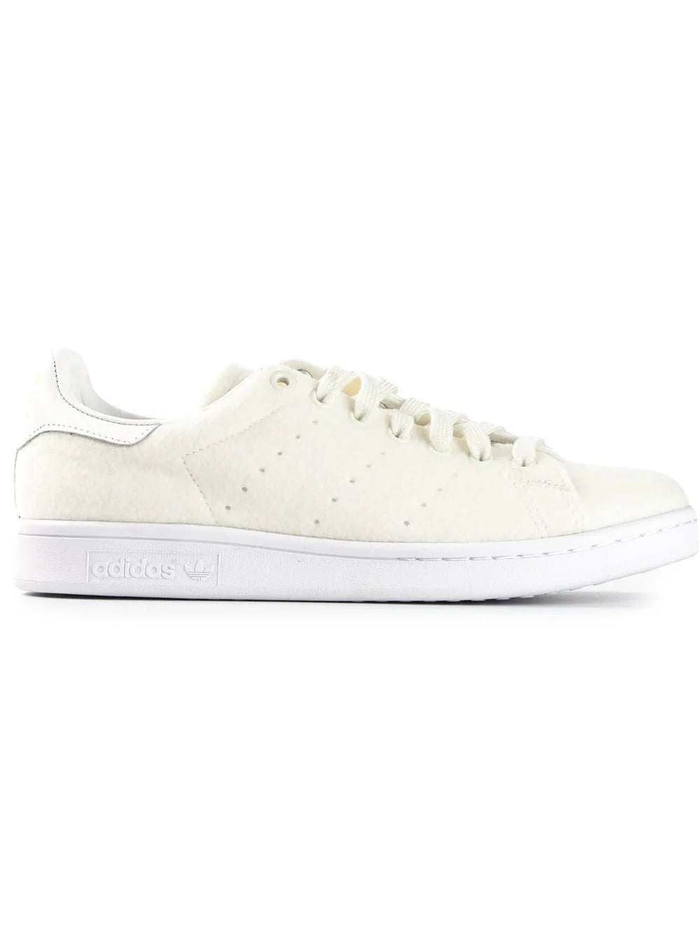 White low-top leather sneakers with lace-up front, Adidas logo on side