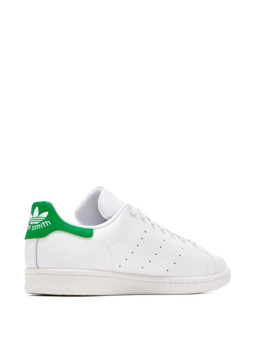 White leather sneaker with green collar trim and side perforations