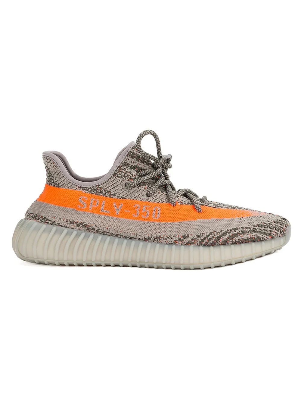 adidas Yeezy Boost 350 V2 knit shoe, grey with orange side stripe