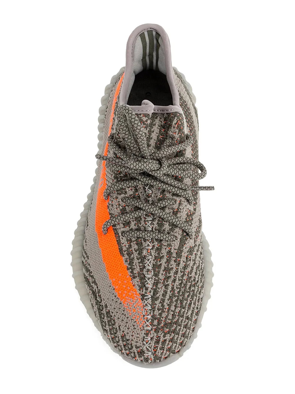 adidas Yeezy Boost 350 V2 knit sneaker, grey upper with orange stripe and laces