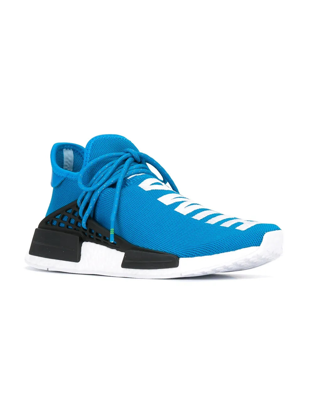 Blue sock-style sneakers with laced knit upper and black side support