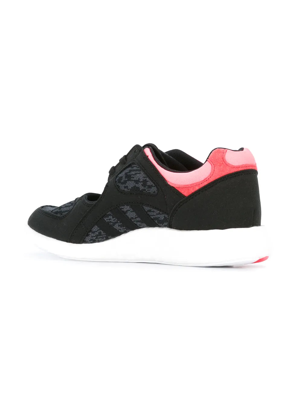 Black and pink adidas low-top sneaker with lace-up closure and white midsole