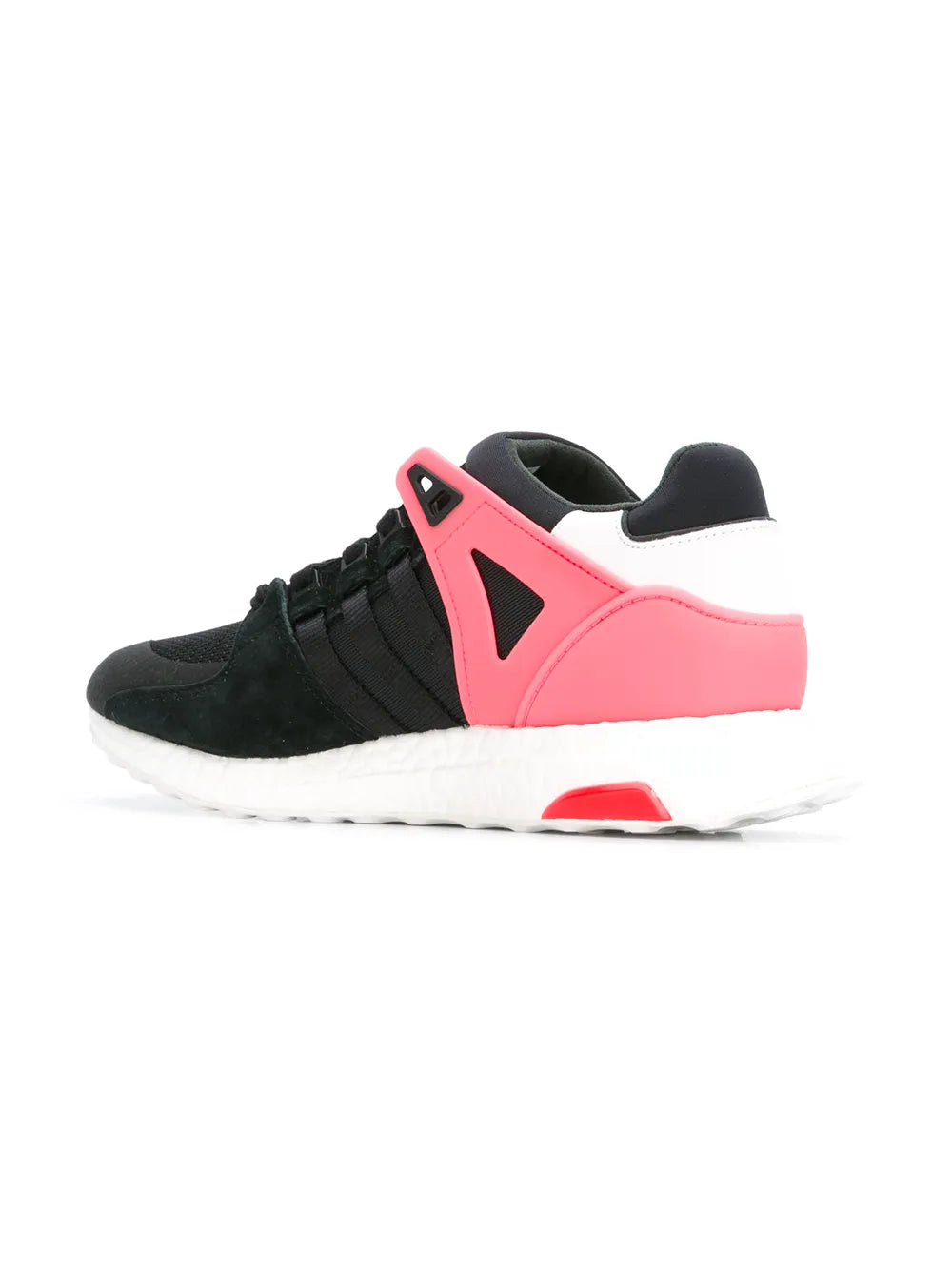 adidas Equipment Support Ultra sneaker, side view with black upper and pink accent