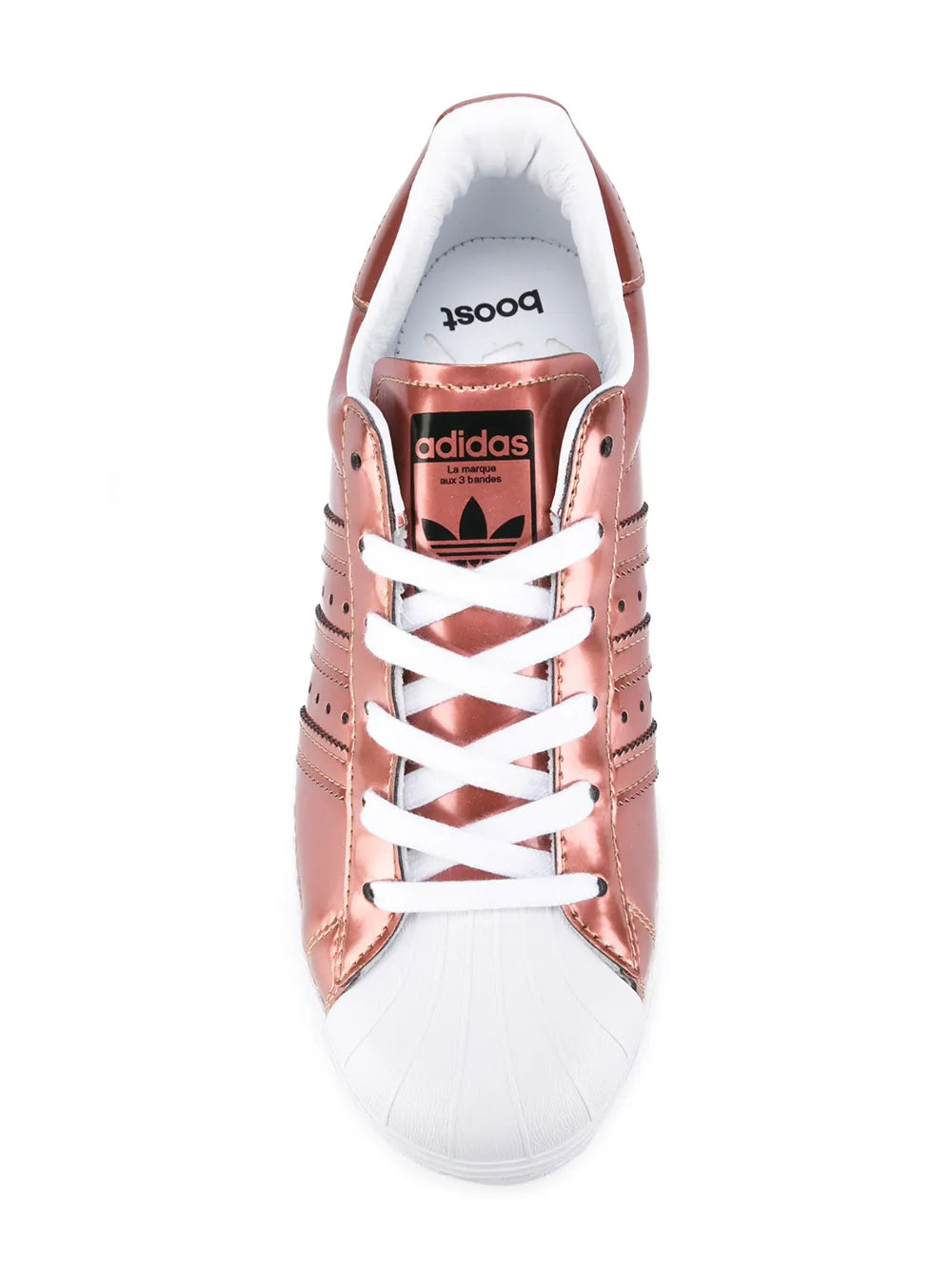 adidas Superstar Boost low-top sneakers, front view with white laces and branded tongue