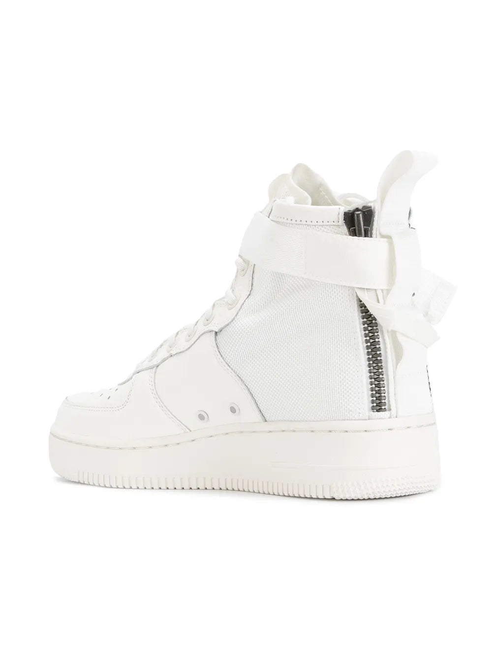 Nike white mid-top sneakers with elastic collar and side zipper detail