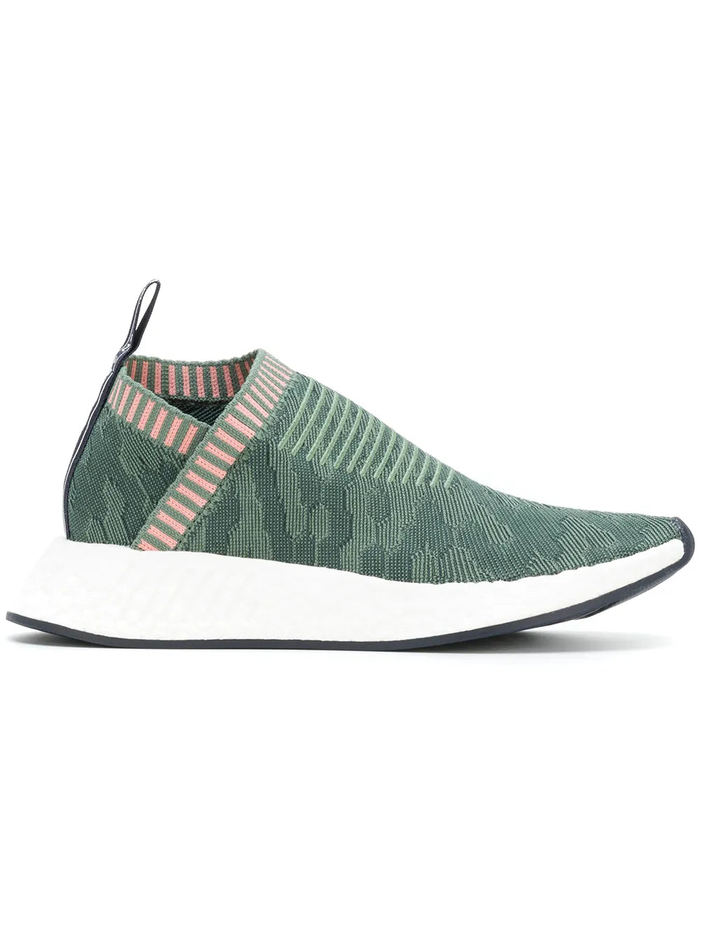 adidas NMD_Cs2 PK green knit slip-on sneaker with white sole and pink stripe detail