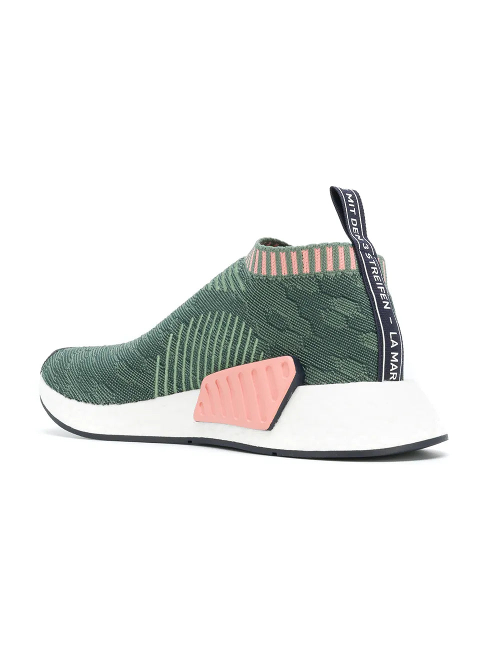 adidas NMD_Cs2 PK green knit slip-on sneaker with pink accent heel and white midsole