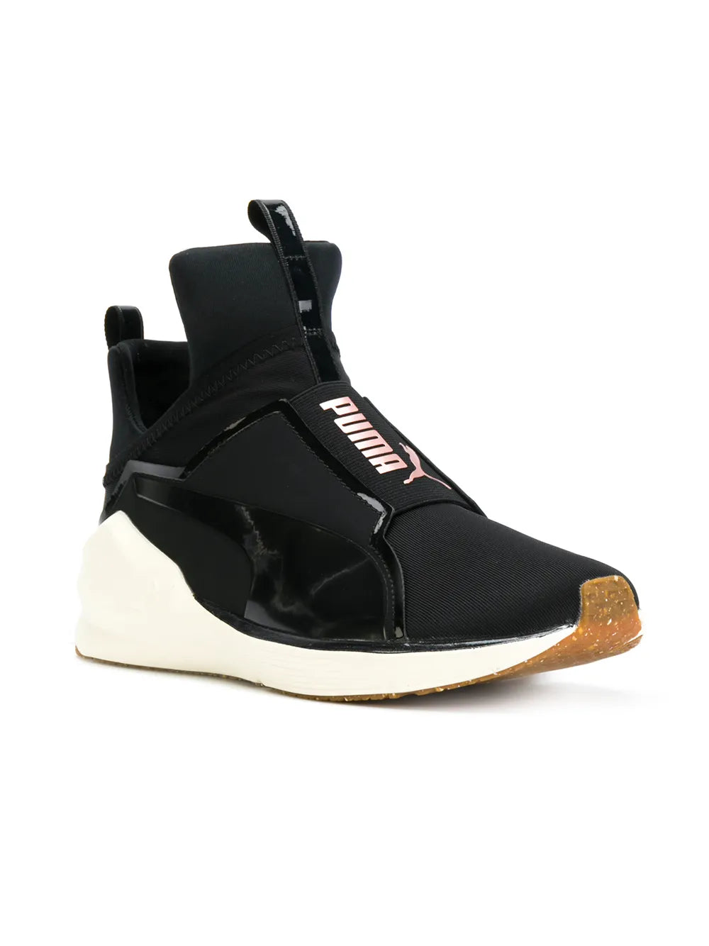 Black PUMA mid-top sneaker with side strap and white rubber sole