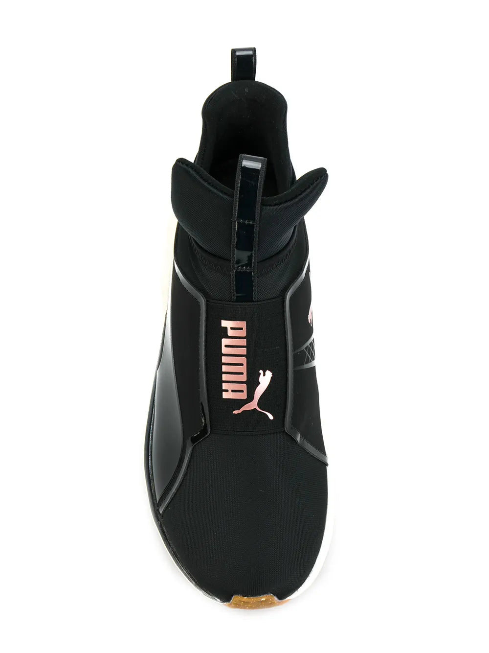 Black PUMA mid-top sneaker with PUMA cat logo on side and white sole
