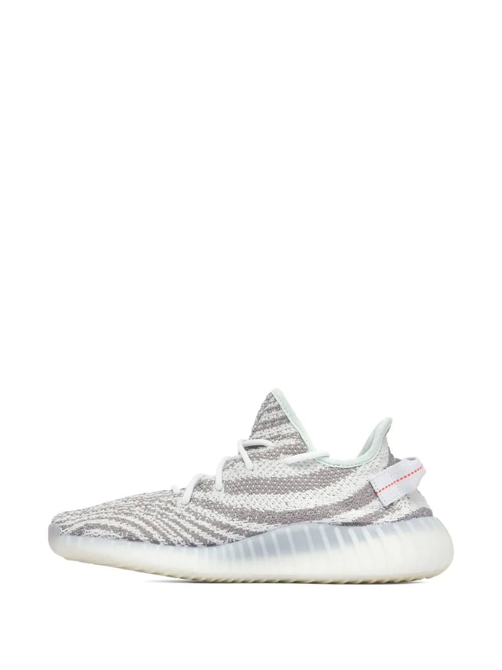 Grey knit low-top sneaker with laces and orange side stripe
