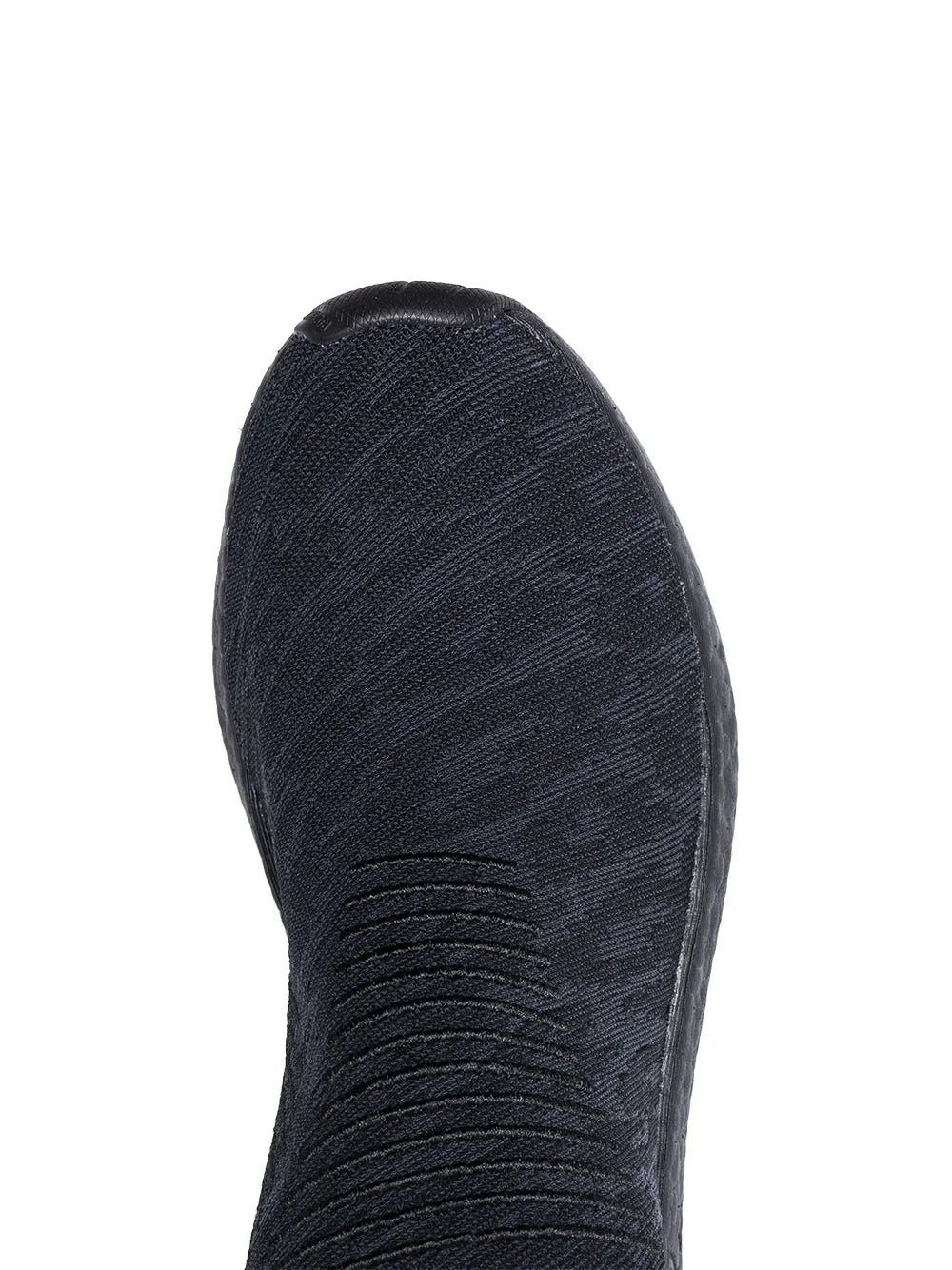 Black knit-look sneaker toe with ribbed lacing rows