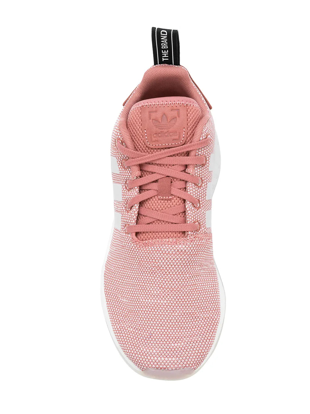 adidas NMD R2 low-top sneaker, pink knit rear, lace-up front, adidas logo on heel