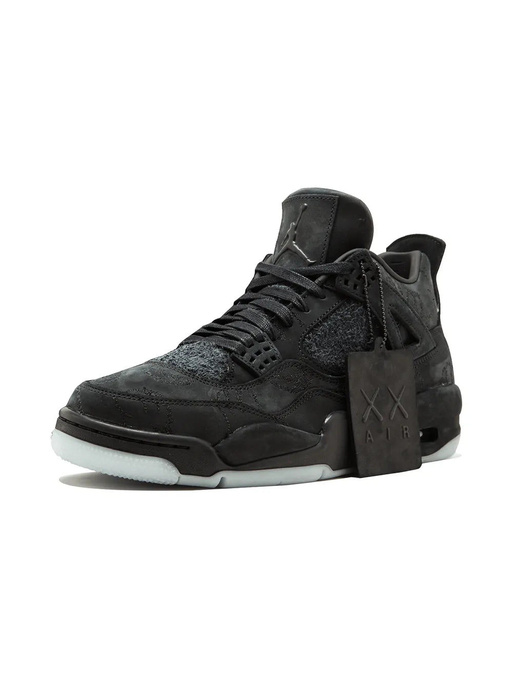 Black Air Jordan 4 retro lace-up mid-top sneaker, three-quarter view