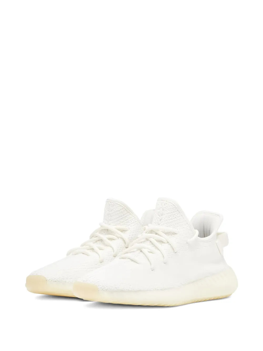 White lace-up low-top knit sneaker with textured midsole and gum rubber base