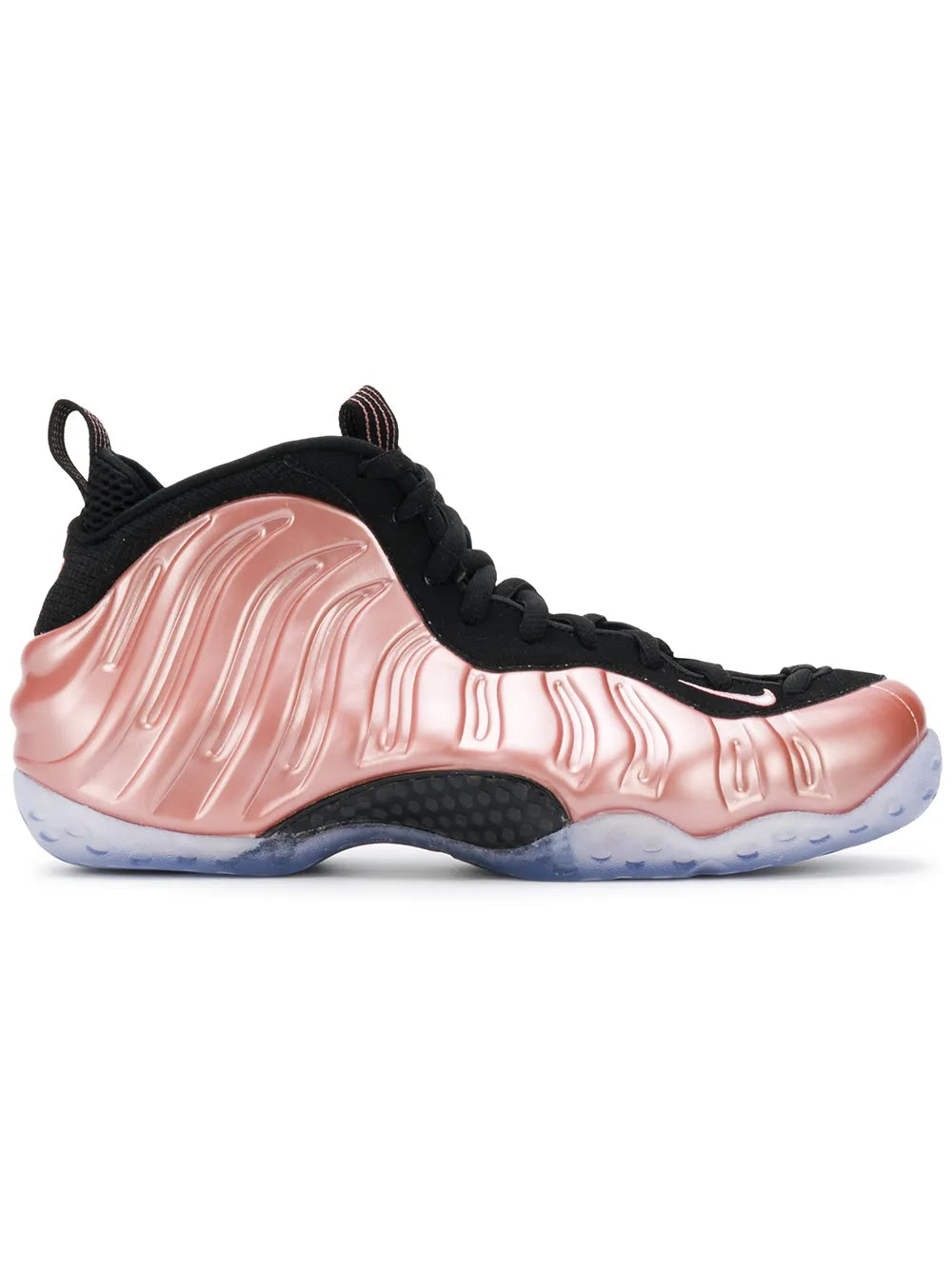 Black and pink high-top lace-up sneaker with patterned upper, foam sole and logo
