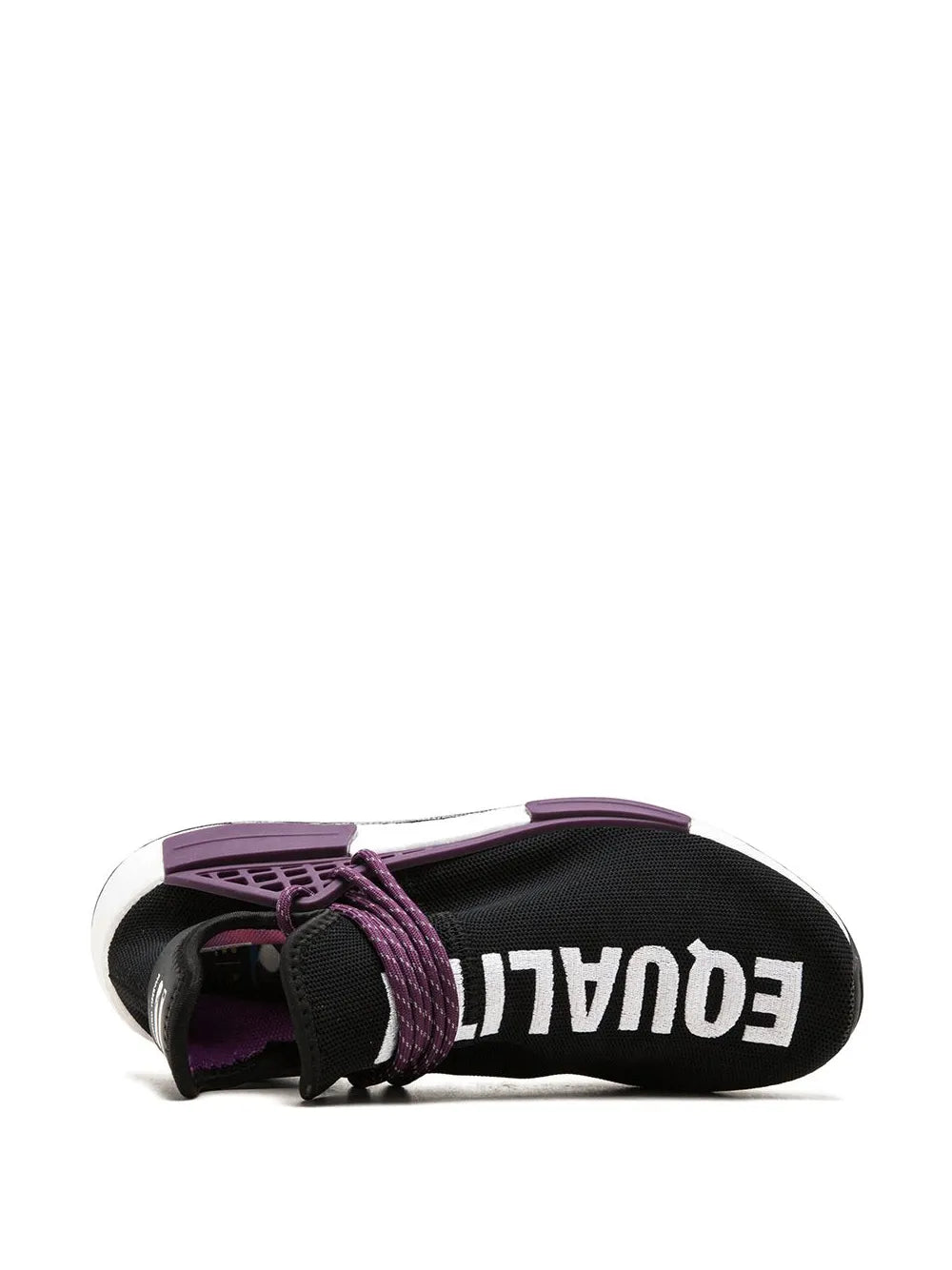 Black NMD Hu sneaker with purple lining and white 'FUTR' heel text