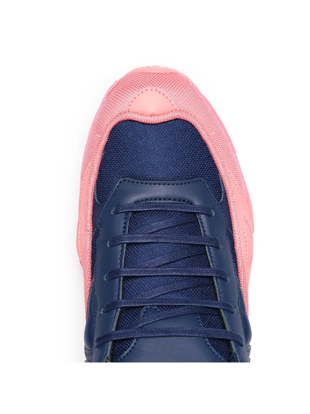 Navy lace-up toe with pink overlay, breathable mesh on Ozweego sneakers