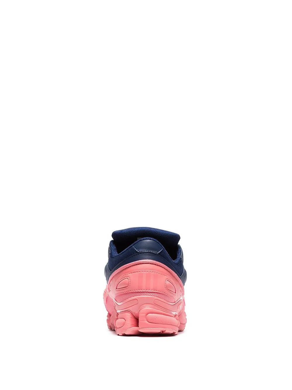 Heel view of navy and pink Ozweego sneakers with cushioned back