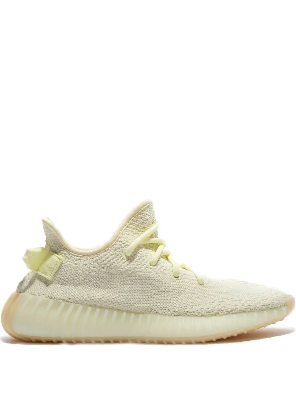 Light cream knit sneaker with lime side stripe and lace-up closure