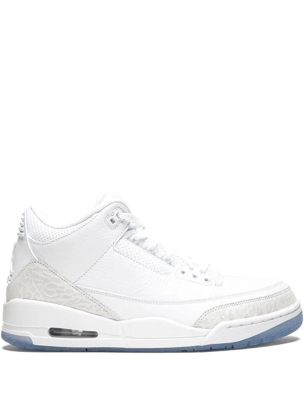 Air Jordan 3 Retro white lace-up sneakers, side view with perforated paneling