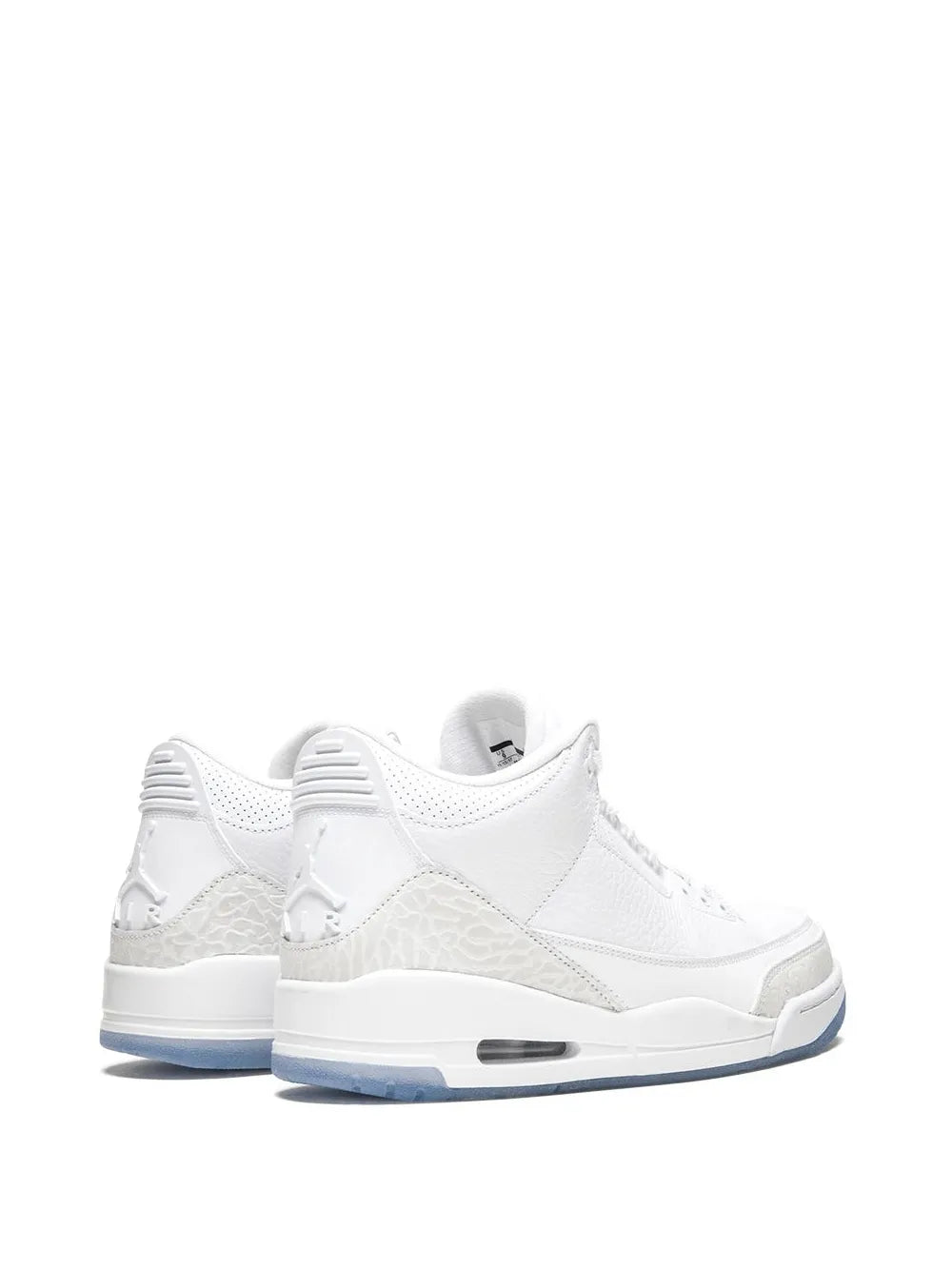 Air Jordan 3 Retro white lace-up sneakers, heel and side quarter view