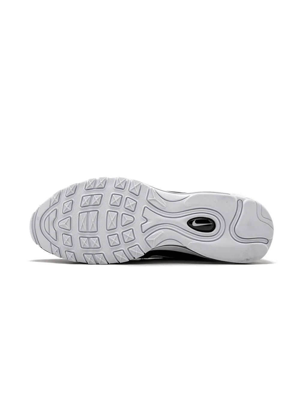 Nike Air Max 97 outsole view, white traction tread under black sneaker