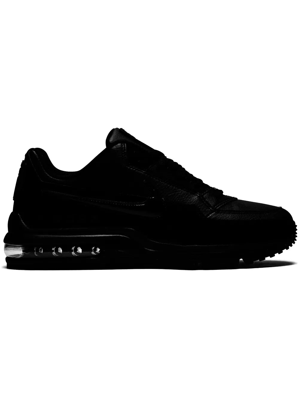 Black low-top lace-up sneakers with Air Max cushioning sole, side panel details.