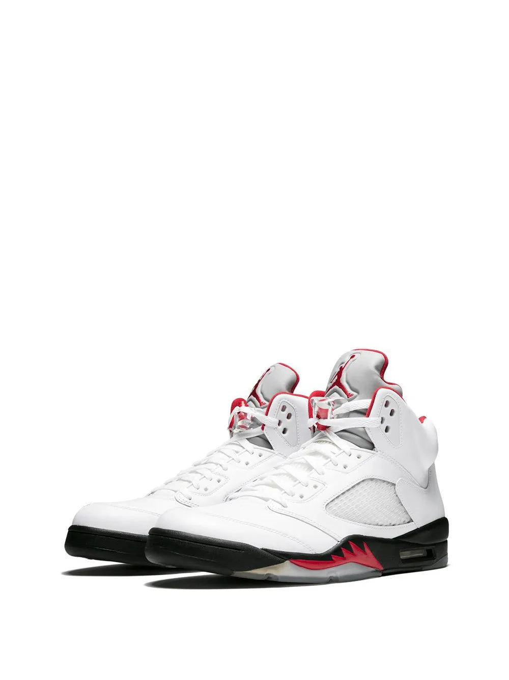 White high-top sneakers, side view with red midsole and black outsole
