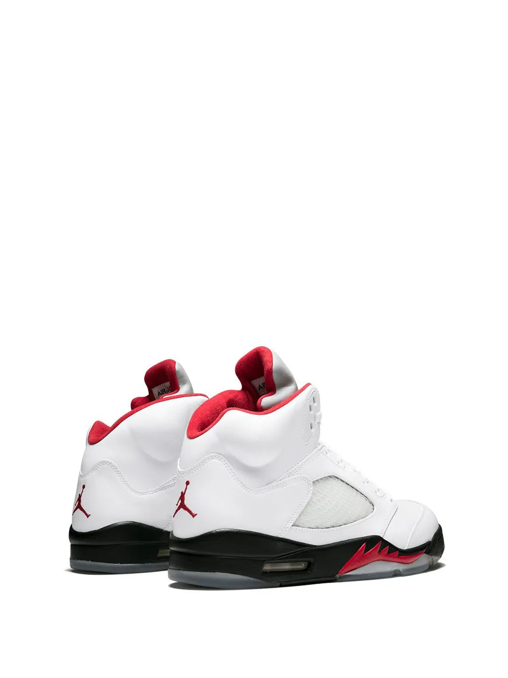 White high-top sneakers with red collar lining and wing-style midsole