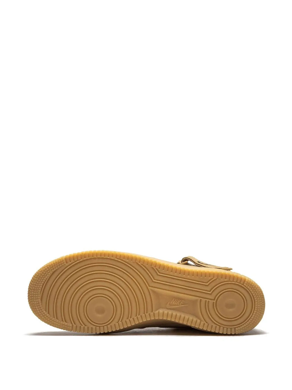 Beige rubber outsole with circular tread pattern for high-top sneakers