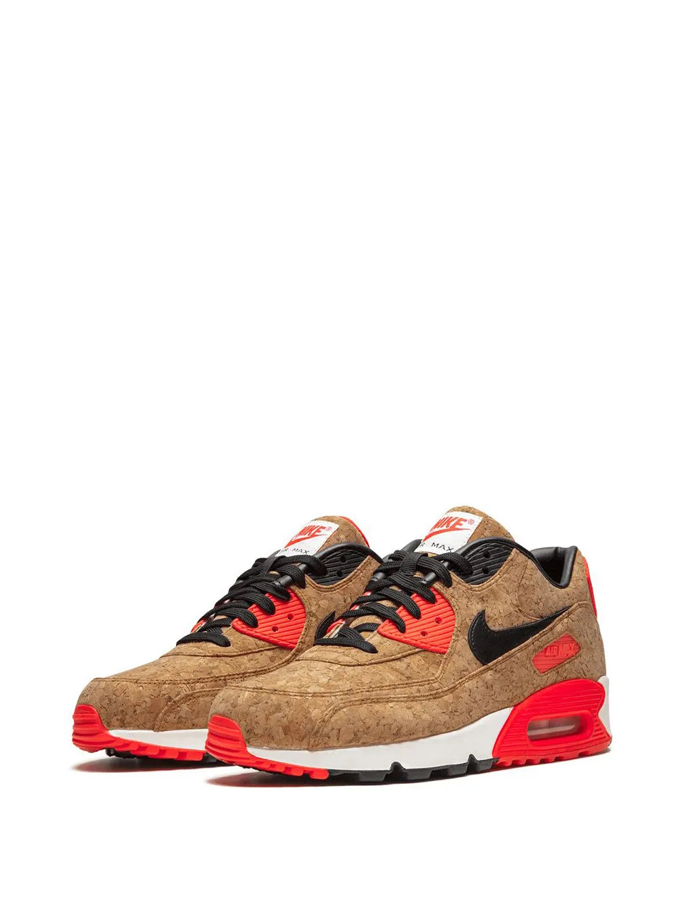 Air Max 90 low-top sneakers, tan upper with black laces and red detailing