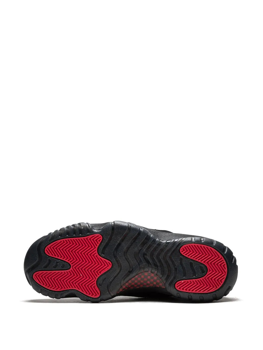 Black rubber outsole with red traction pattern for low-top sneakers