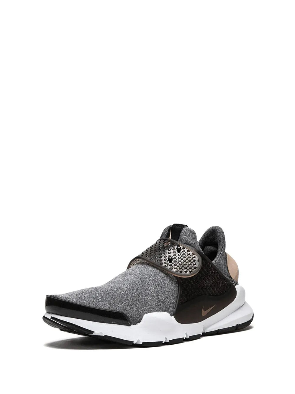 Dark gray slip-on sneaker with textured upper, mesh panel, and black heel strap