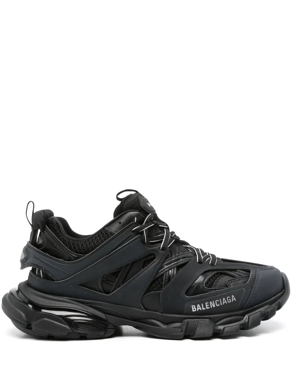 Balenciaga black low-top track sneaker with chunky rubber sole and lace-up design