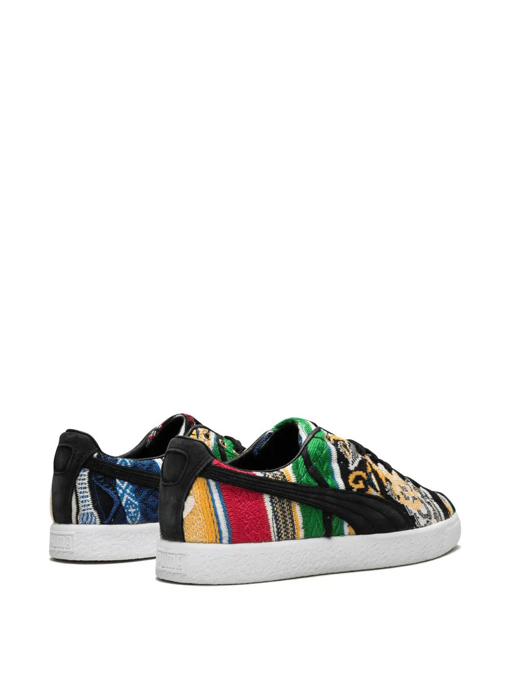 Low-top sneakers with black heel tab and multicolor knit panels, white rubber sole