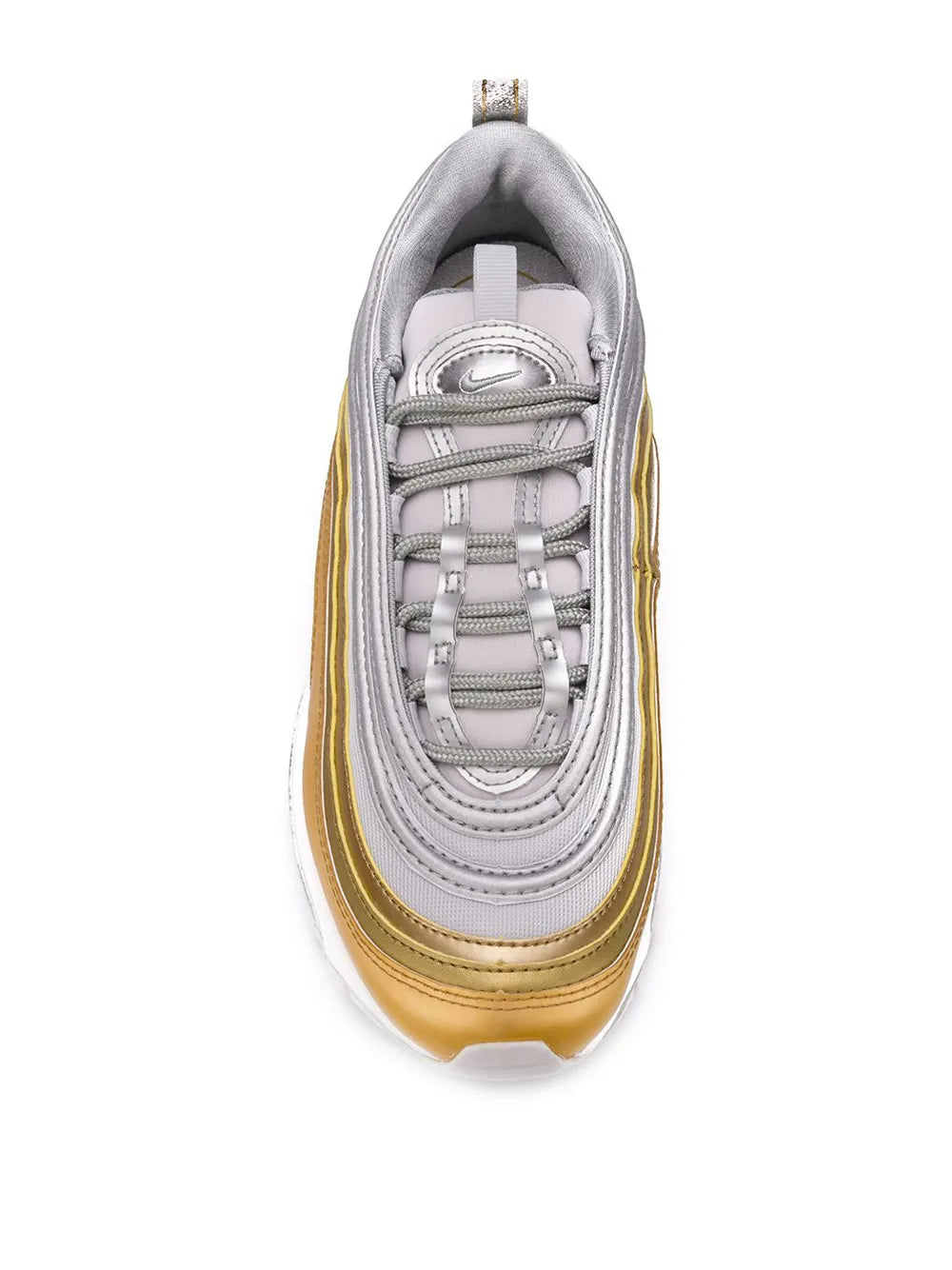 Nike lace-up sneaker, light gray upper with tan trim and padded tongue, air sole