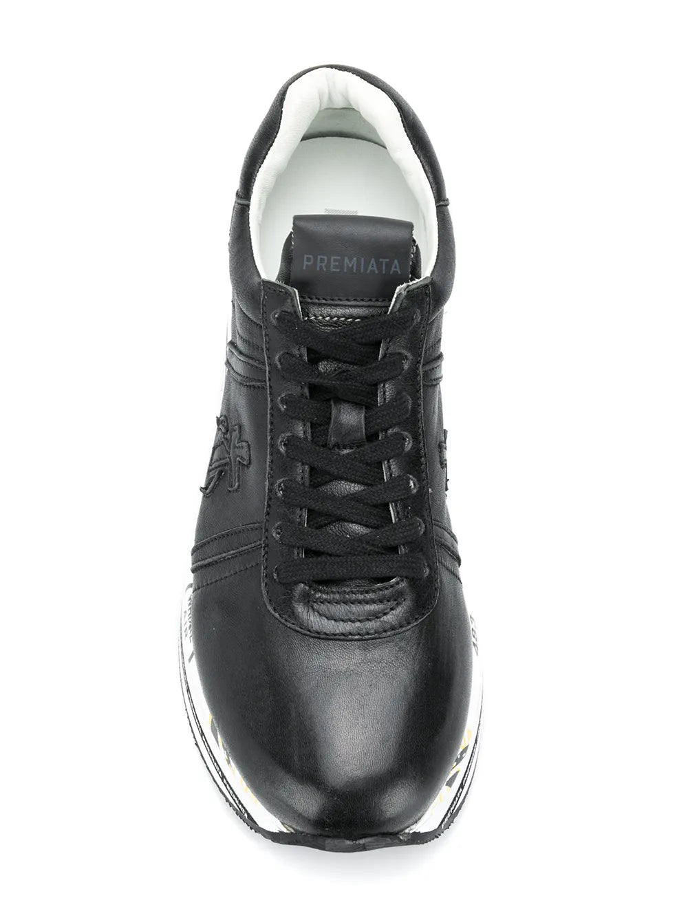 Black lace-up platform sneaker with padded collar and visible laces, thick sole