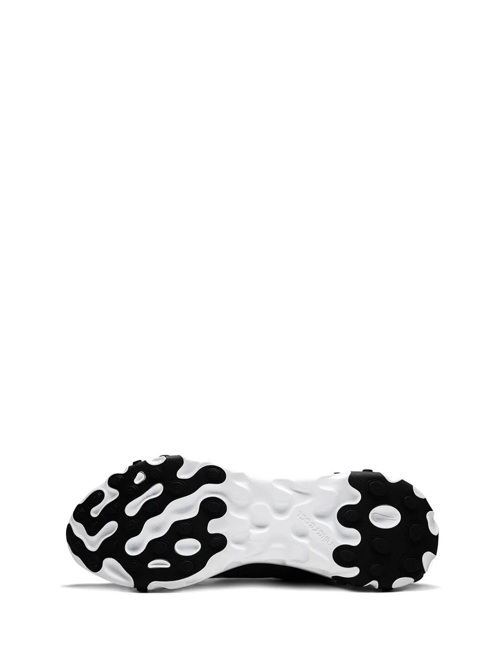 Nike React Element 55 sneaker outsole with black tread over white cushioning pods
