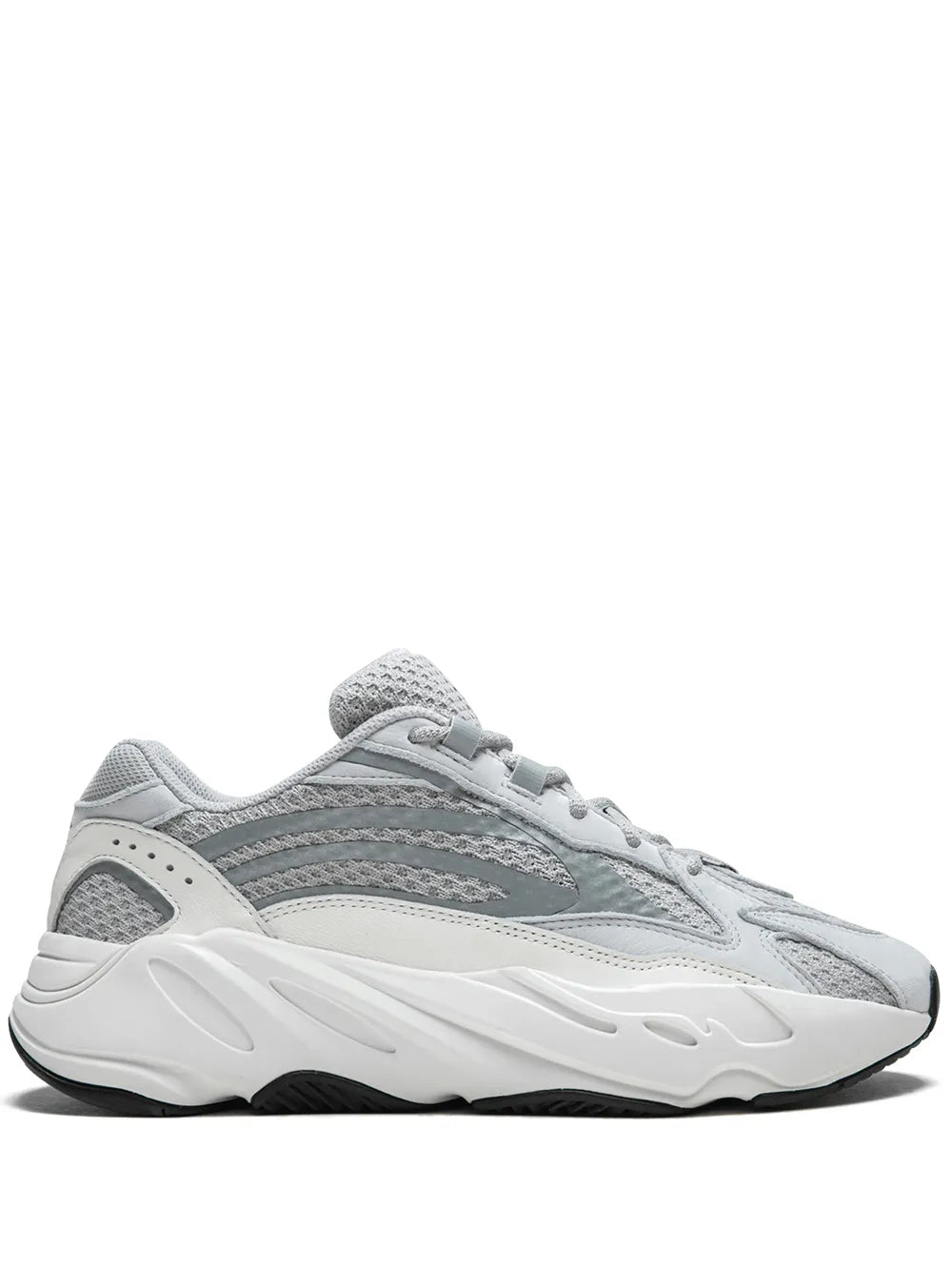 Grey and white chunky lace-up sneaker with textured upper and molded side panels