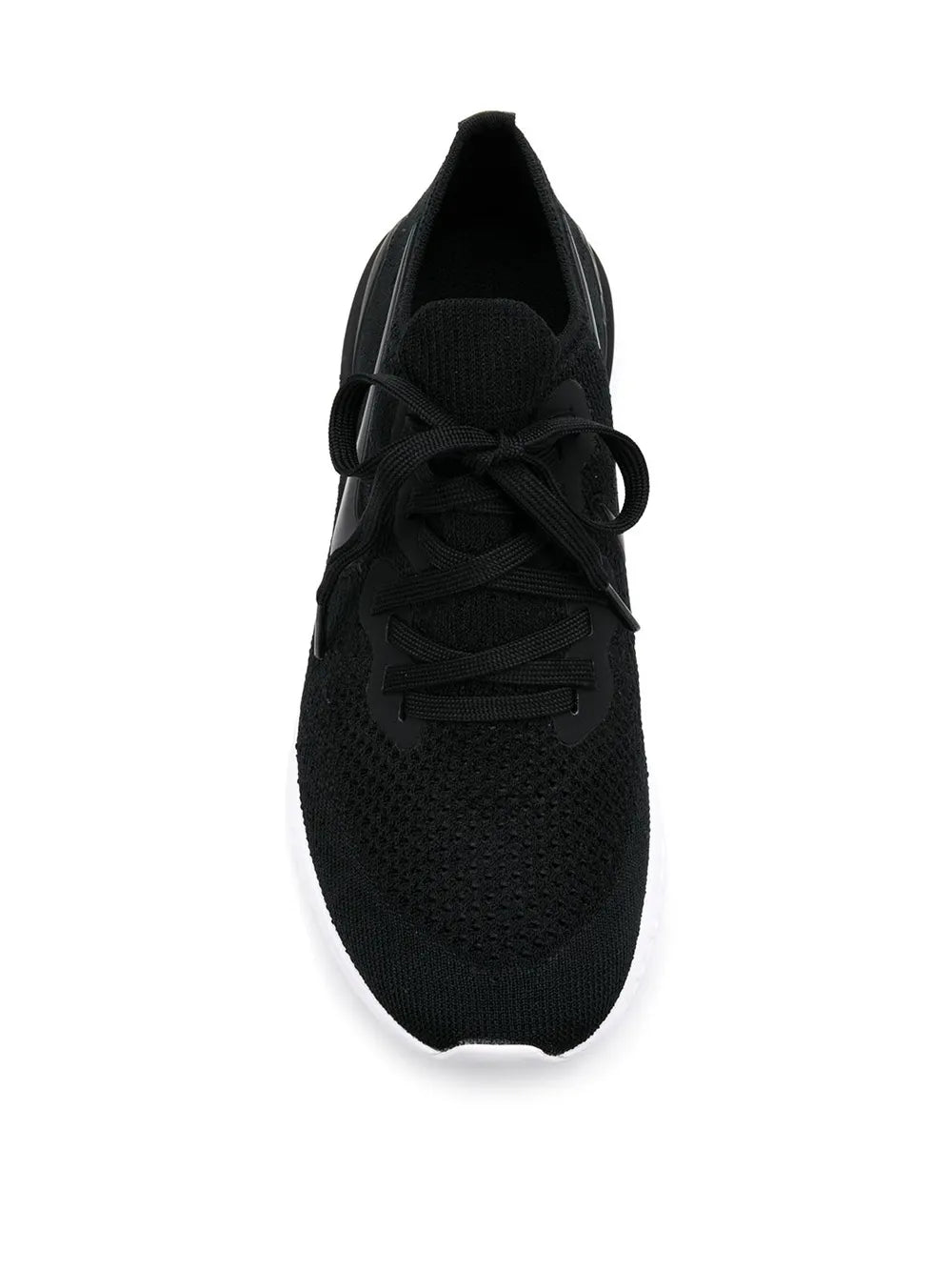 Black lace-up knit sneaker with padded collar and white sole