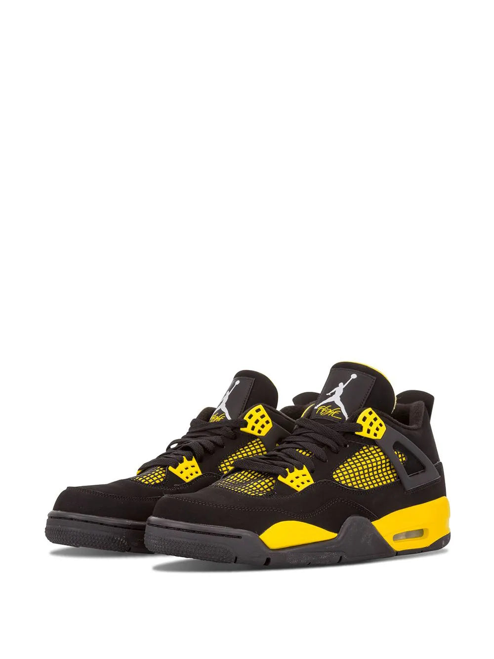 Black lace-up sneakers with yellow netted uppers and tongue Jumpman logo