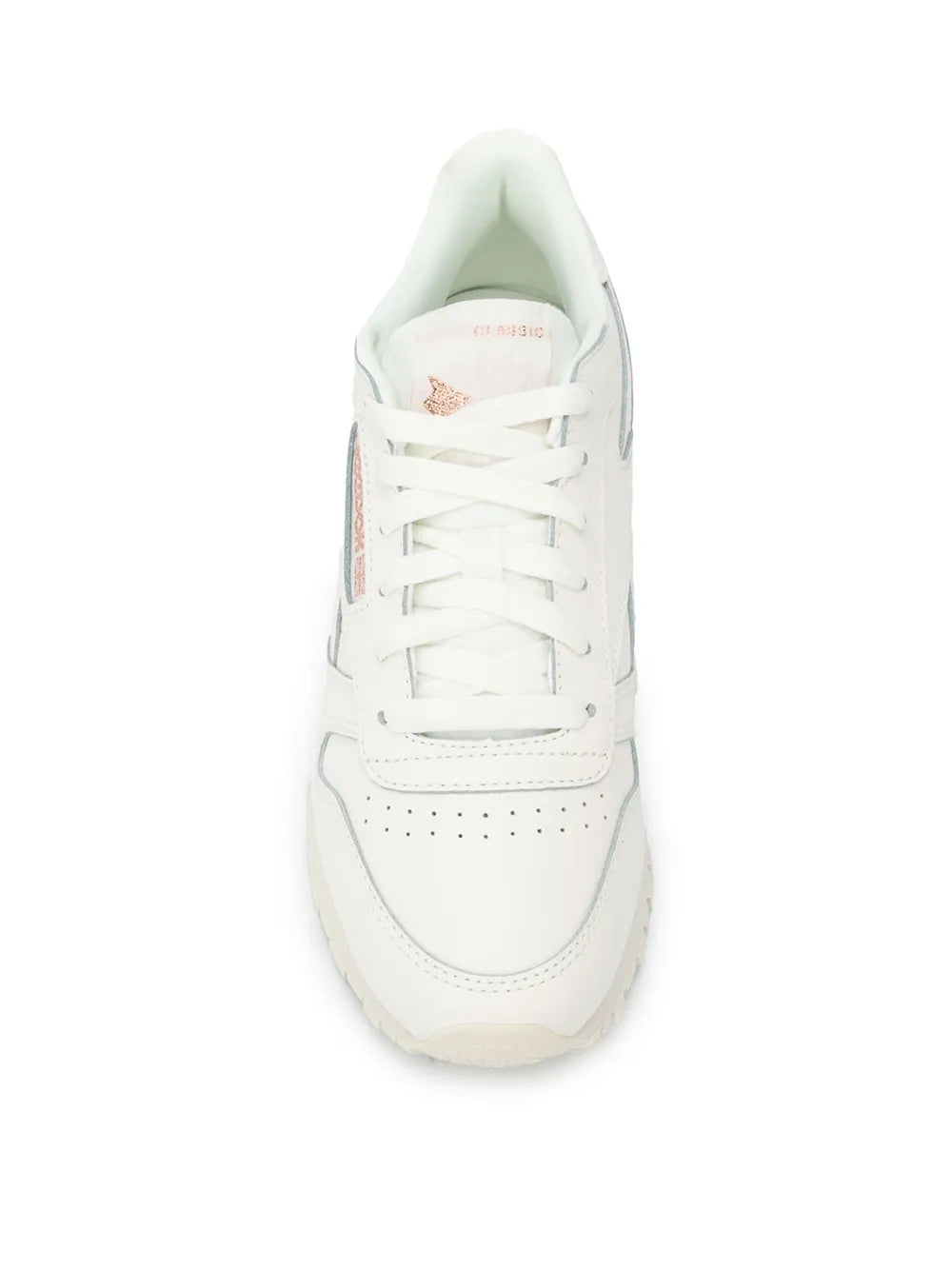 White lace-up Reebok sneakers with padded tongue and perforated toe box