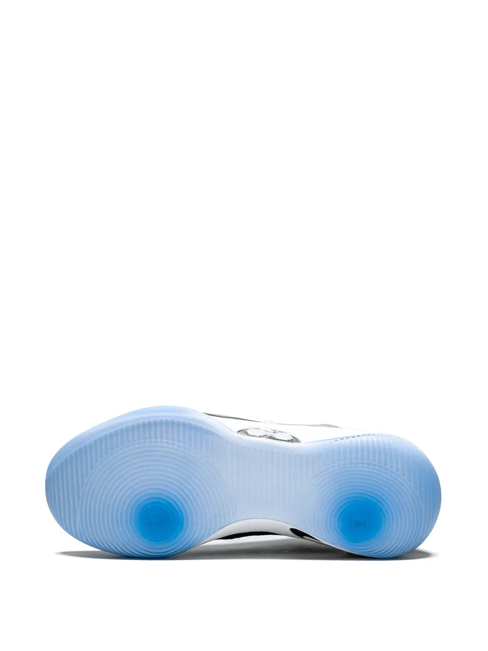 Shoe outsole with light-blue rubber tread and black edge trim