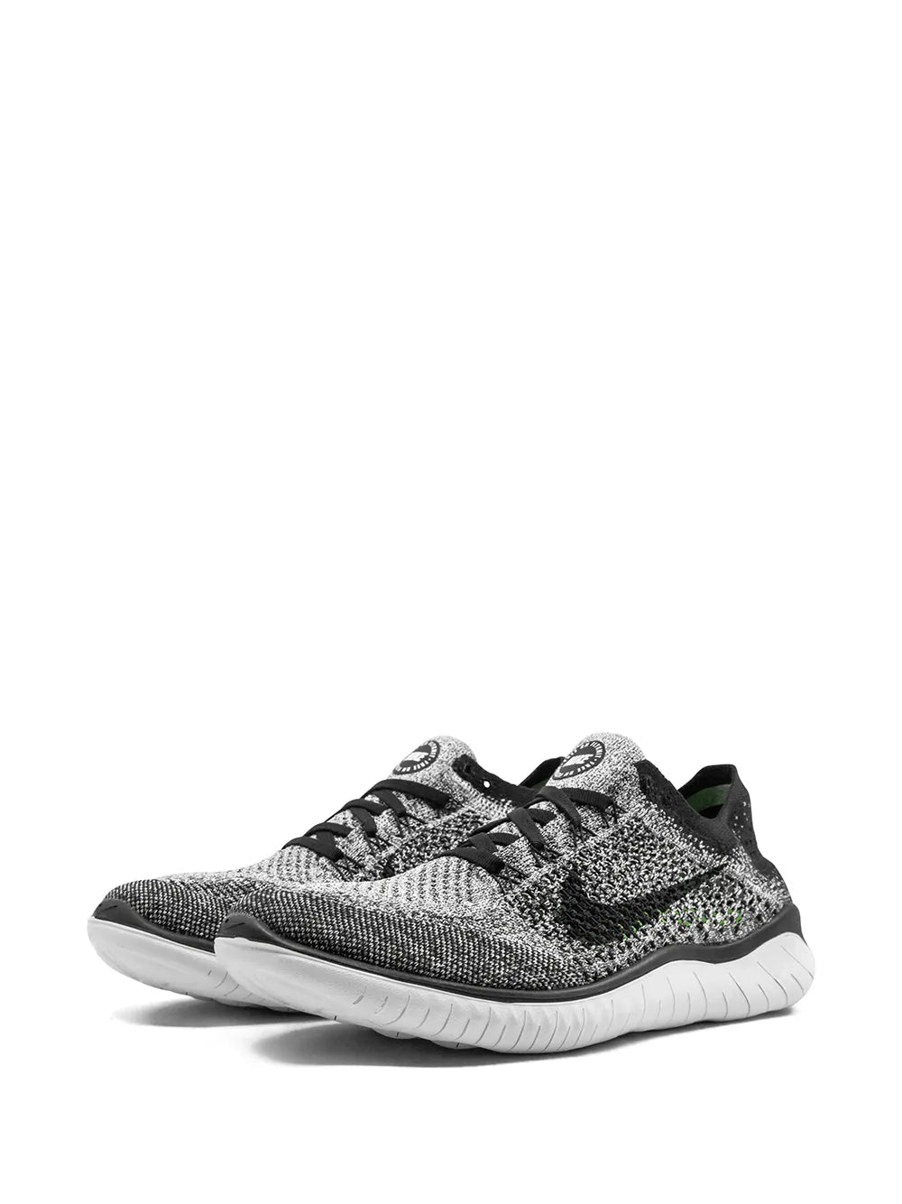 Nike Free RN knit running shoe, speckled black-gray upper with green logo details