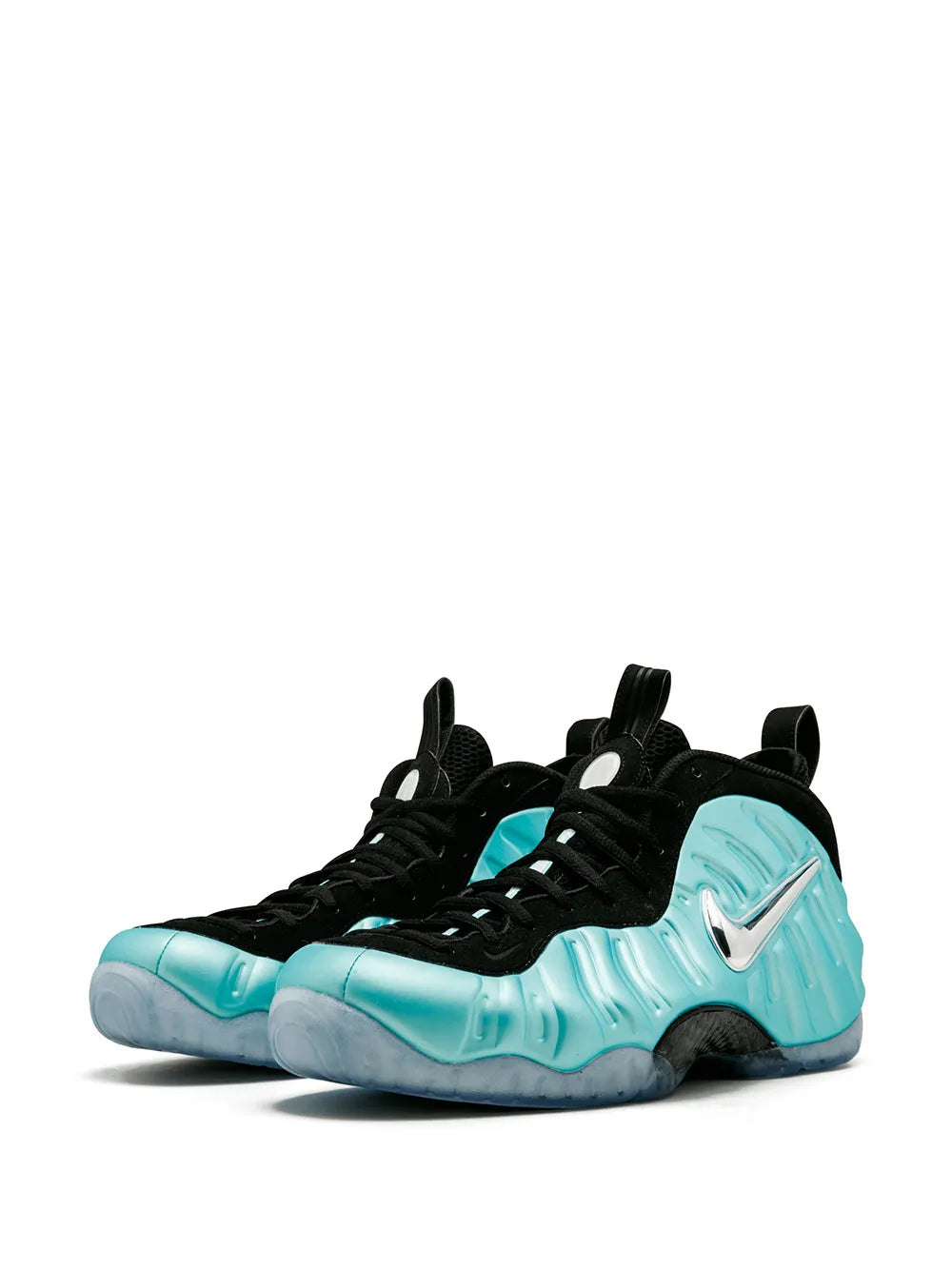 Aqua and black lace-up Foamposite Pro sneakers, side Swoosh detail