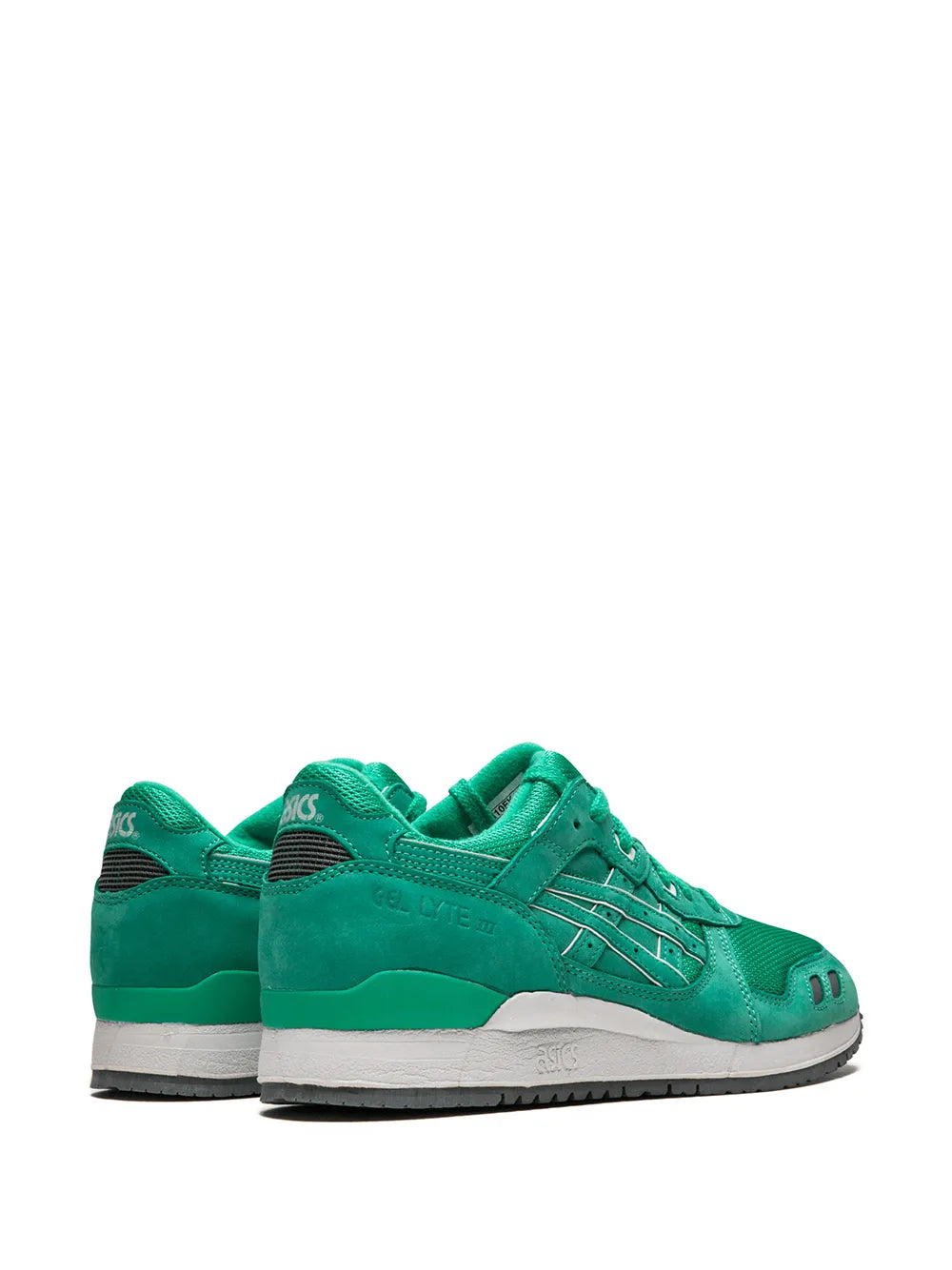ASICS Gel Lyte 3 green sneakers, rear/side view, lace-up with cushioned midsole