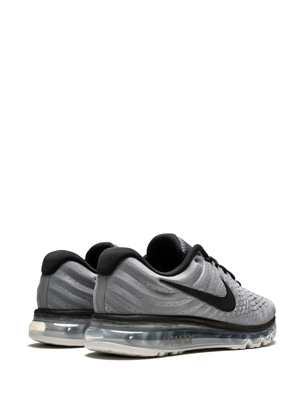 Nike Air Max running shoe with gray mesh, black heel tab, and Air sole