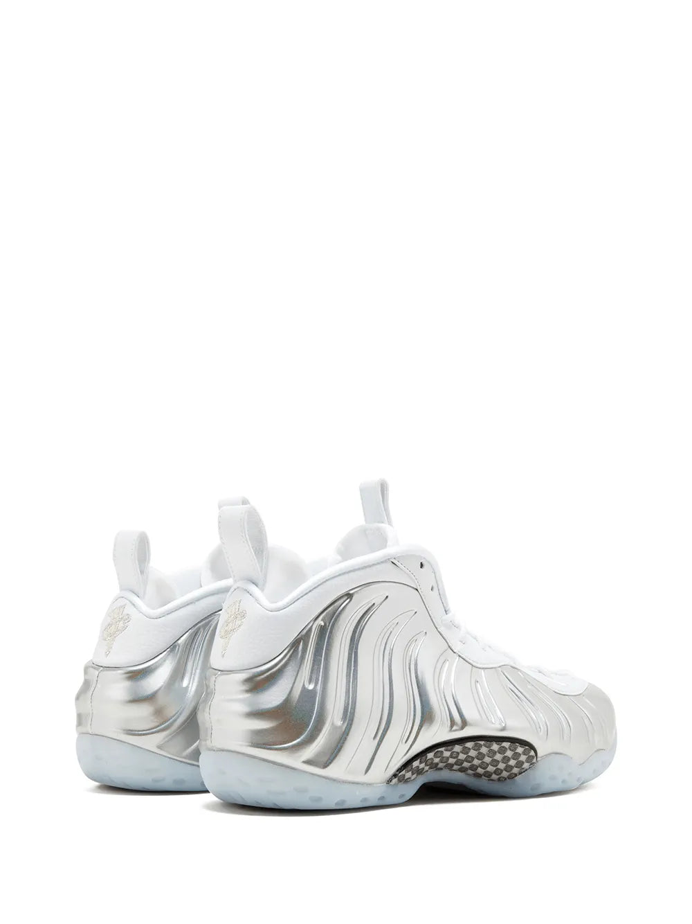 White metallic silver low-top sneakers, lace-up with sculpted foam shell