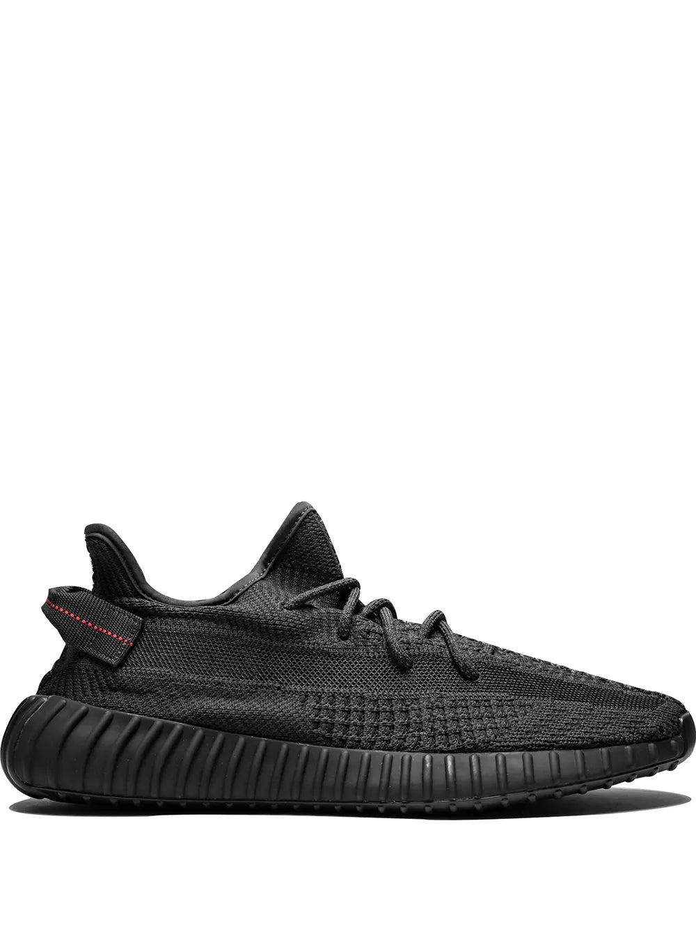 Black low-top knit sneakers with side stripe and ribbed rubber sole